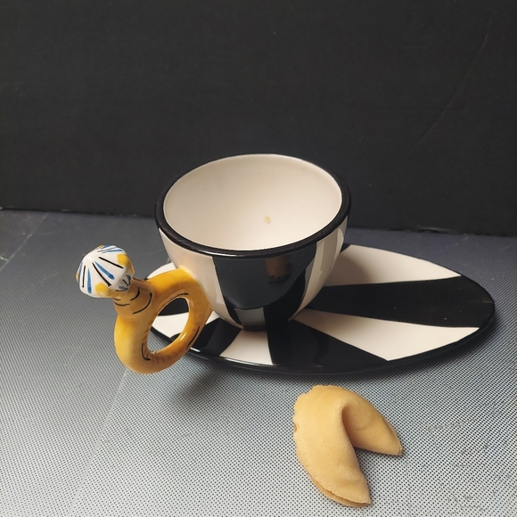 Cocktail cuties colorful cup saucer black white hand painted - Picture 2 of 5